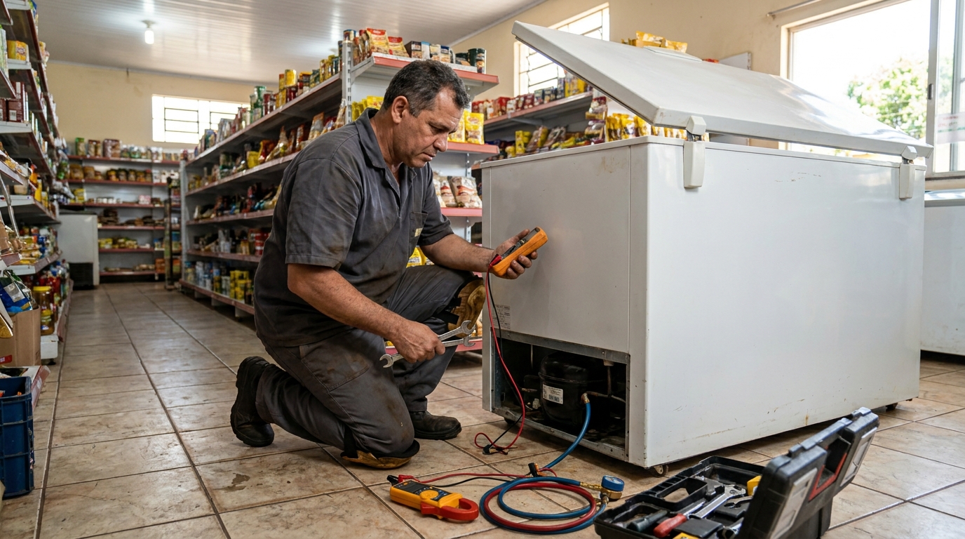 Troca de termostato de freezer em atendimento em Americana‑SP